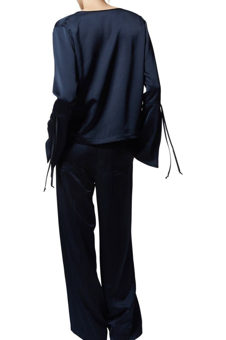 Tops Saint Art | Saint Art Adele Long Sleeve Blouse In Navy