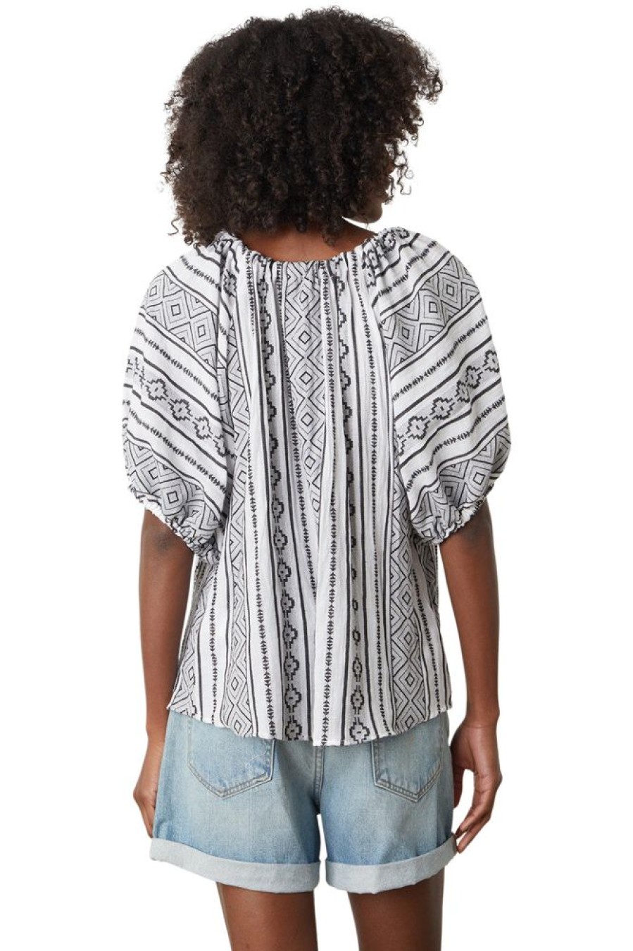 Tops VELVET | Velvet Kimmy Jacquard Boho Top In Black White Black-White