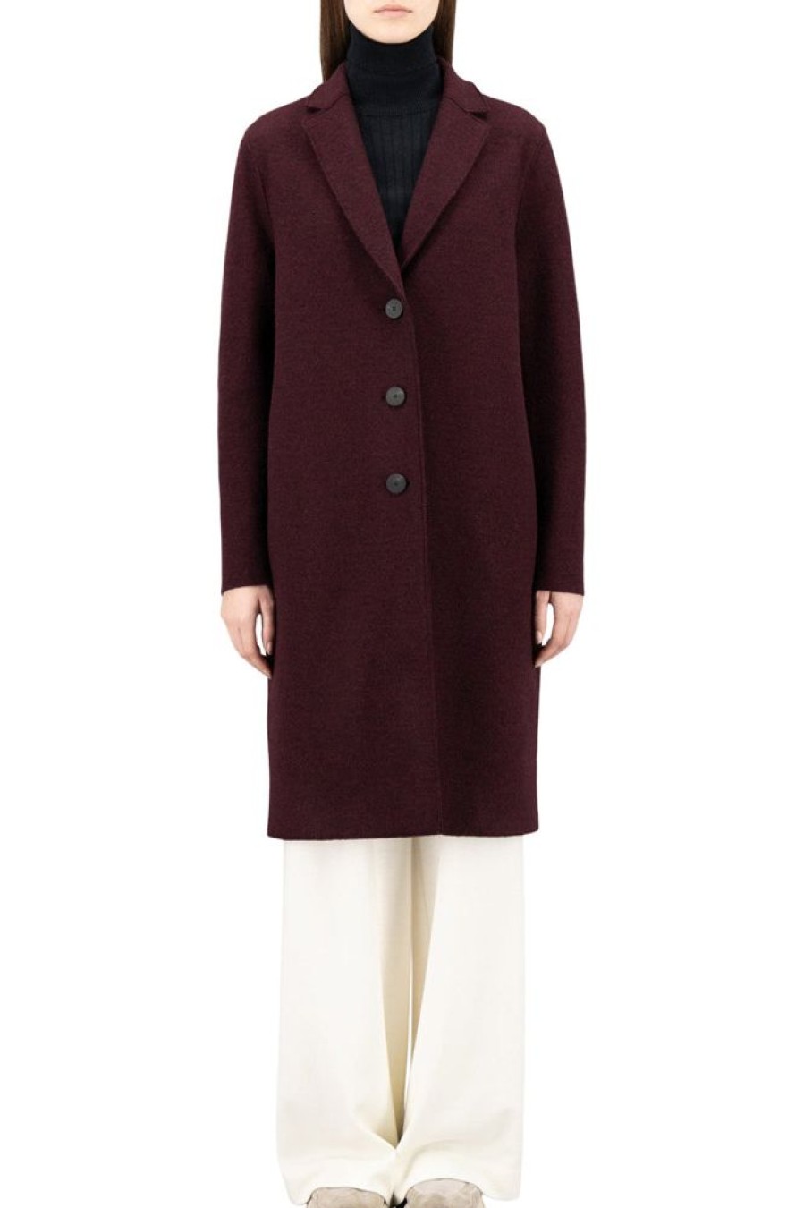 Blazers & Outerwear Harris Wharf London | Harris Wharf London Boiled Wool Overcoat In Burgundi Mouline