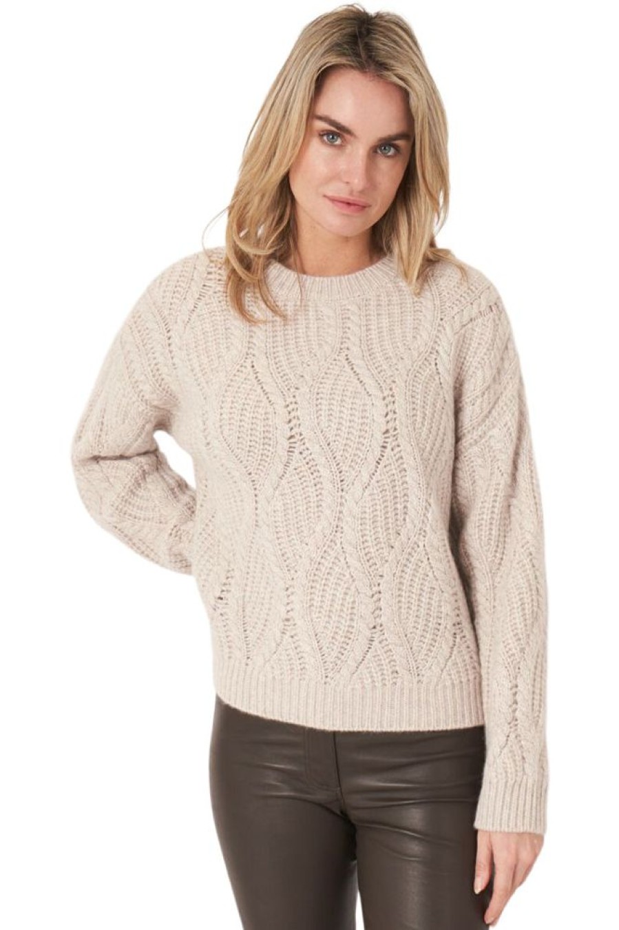 Sweaters REPEAT | Repeat Cashmere Chunky Cashmere Cable Knit Sweater In Sand