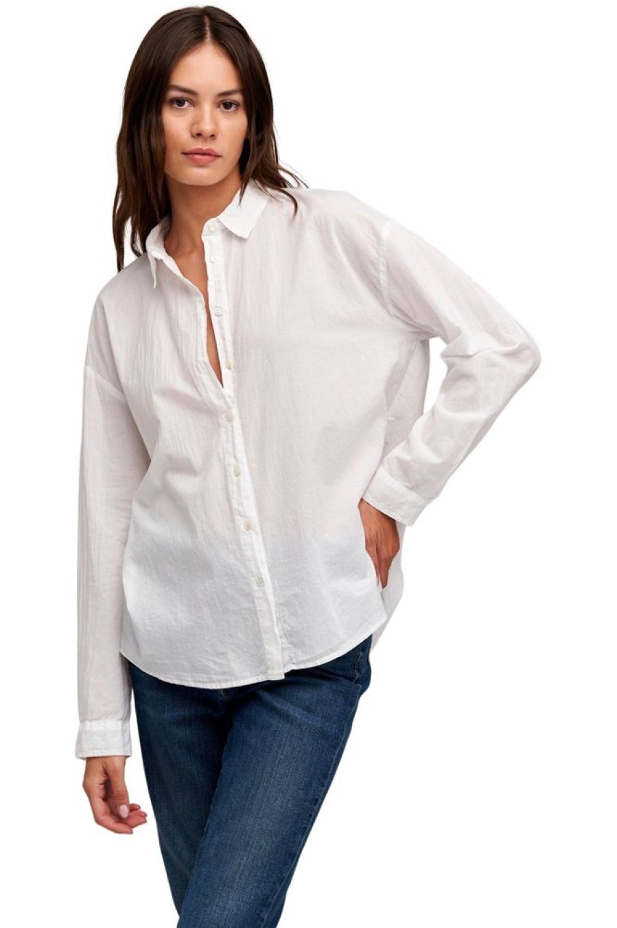 Tops VELVET | Velvet Devyn Button Up Shirt In White