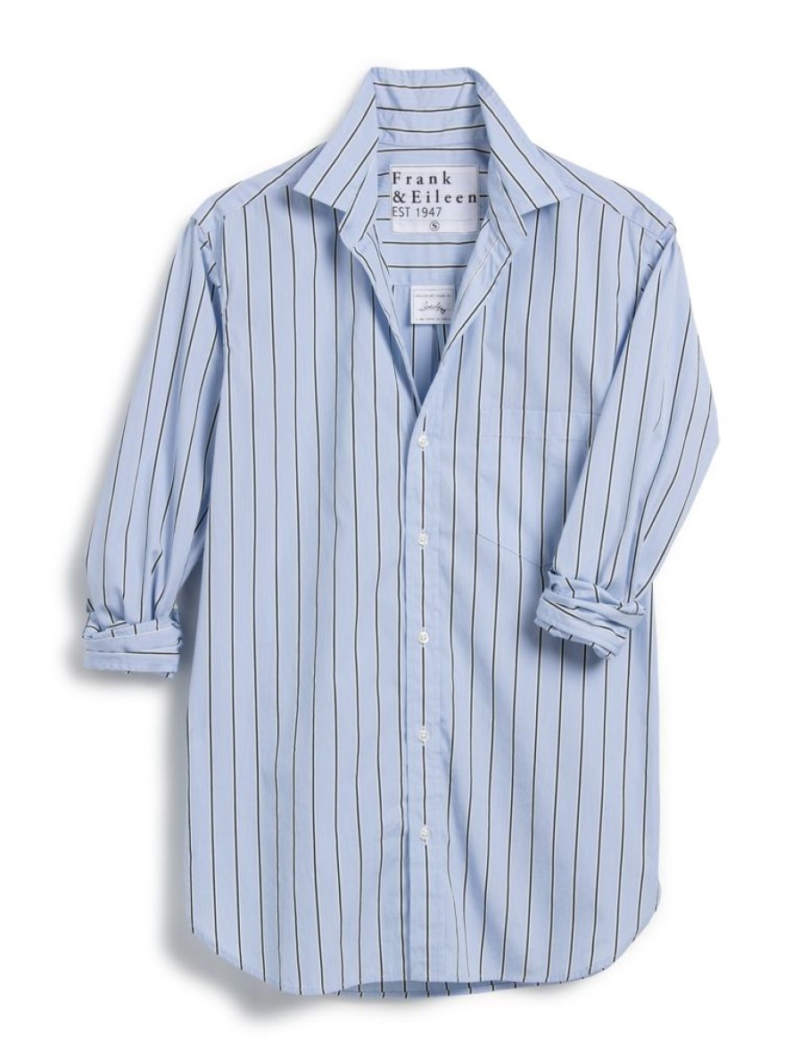 Tops Frank & Eileen | Frank & Eileen Joedy Boyfriend Button-Up Shirt In Green, Blue Stripe Green Blue Stripe