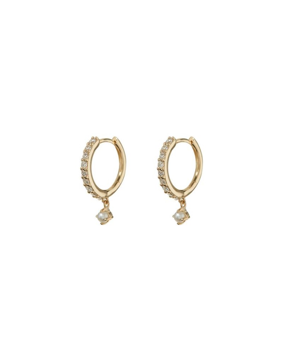 Jewelry Apres Jewelry | Apres Jewelry Petite Pearl Huggies In 14Kt Yellow Gold 14K Yellow Gold