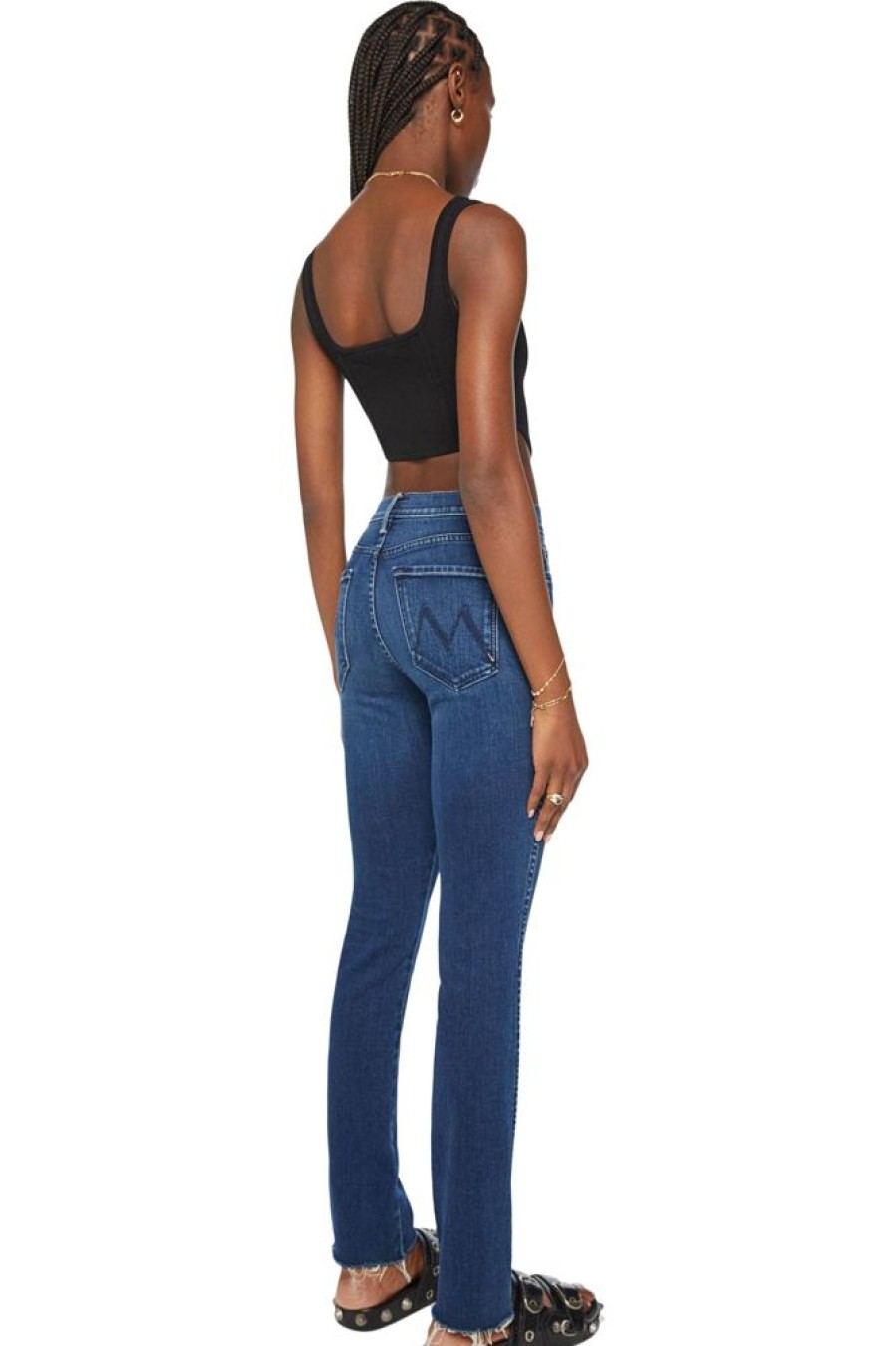 Denim Mother Denim | Mother Denim High Waisted Rascal Slice Sneak Fray In Sake To Me