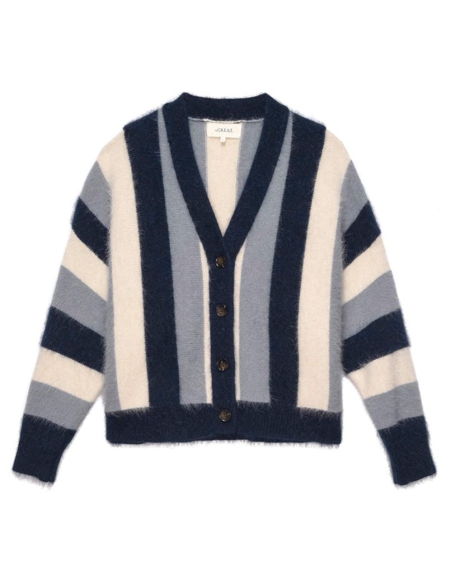 Sweaters The Great | The Great Fluffy Slouch Cardigan In Navy Stripe