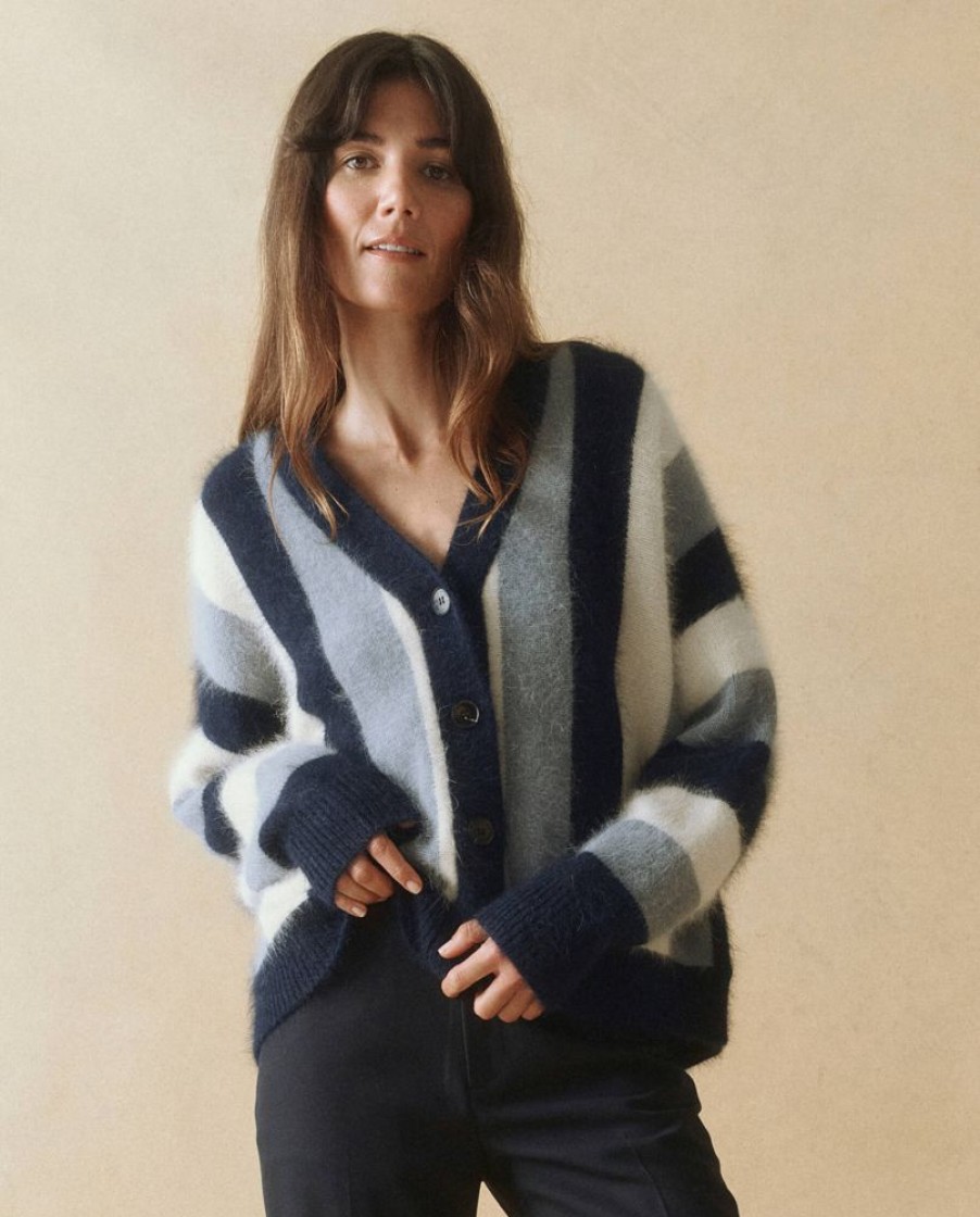 Sweaters The Great | The Great Fluffy Slouch Cardigan In Navy Stripe