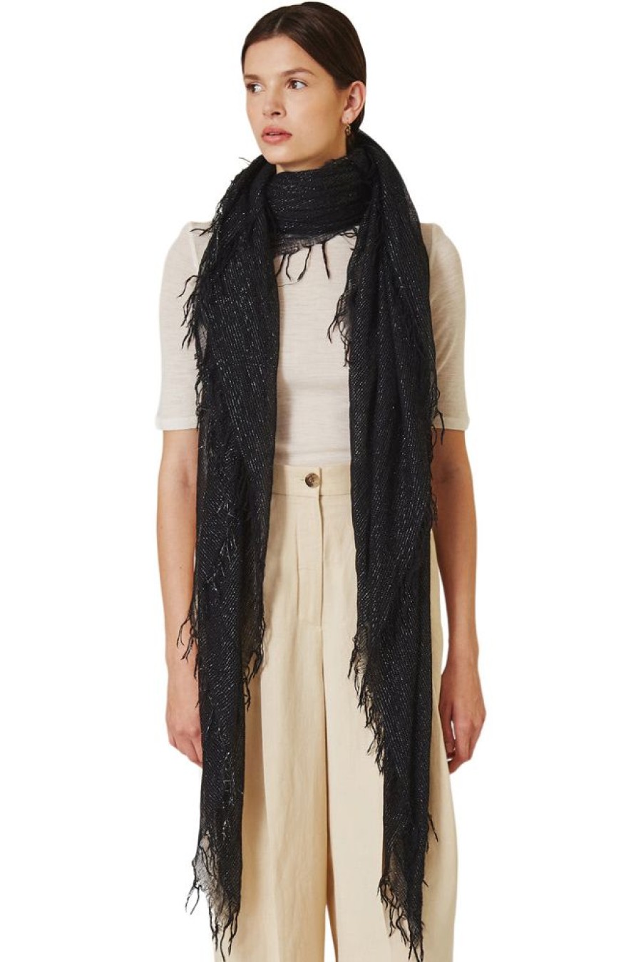 Accessories CHAN LUU INC. | Chan Luu Cashmere Silk Lurex Scarf In Black Silver Black-Silver