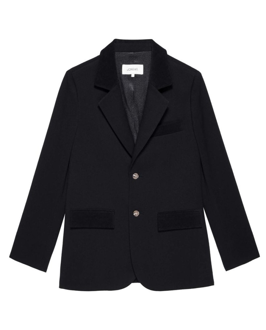 Blazers & Outerwear The Great | The Great Velvet Trimmed Smoking Jacket In Black