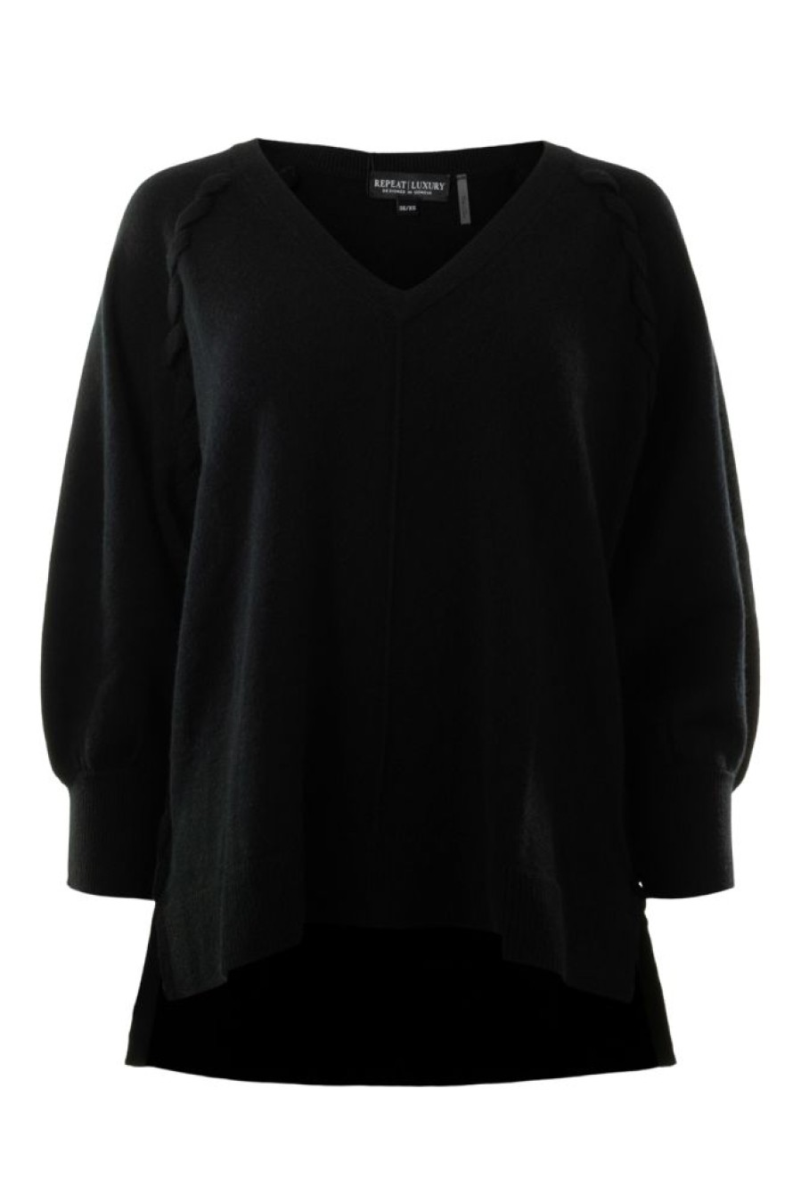 Sweaters REPEAT | Repeat Cashmere V-Neck Whipstitch Sweater In Black