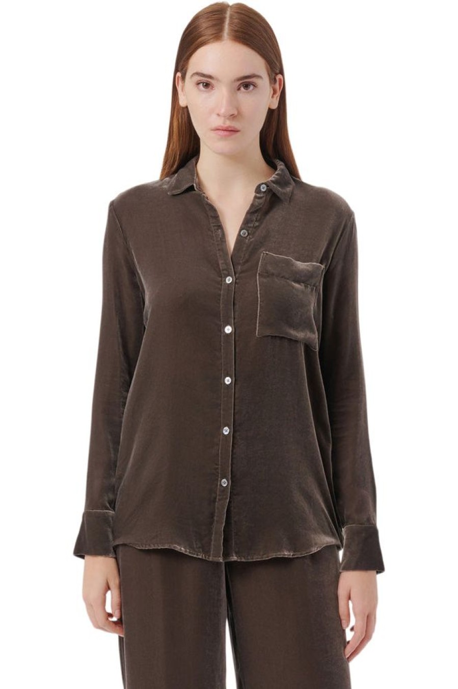 Tops ATM AnthonyThomas Melillo | Atm Velvet Boyfriend Shirt In Truffle Grey