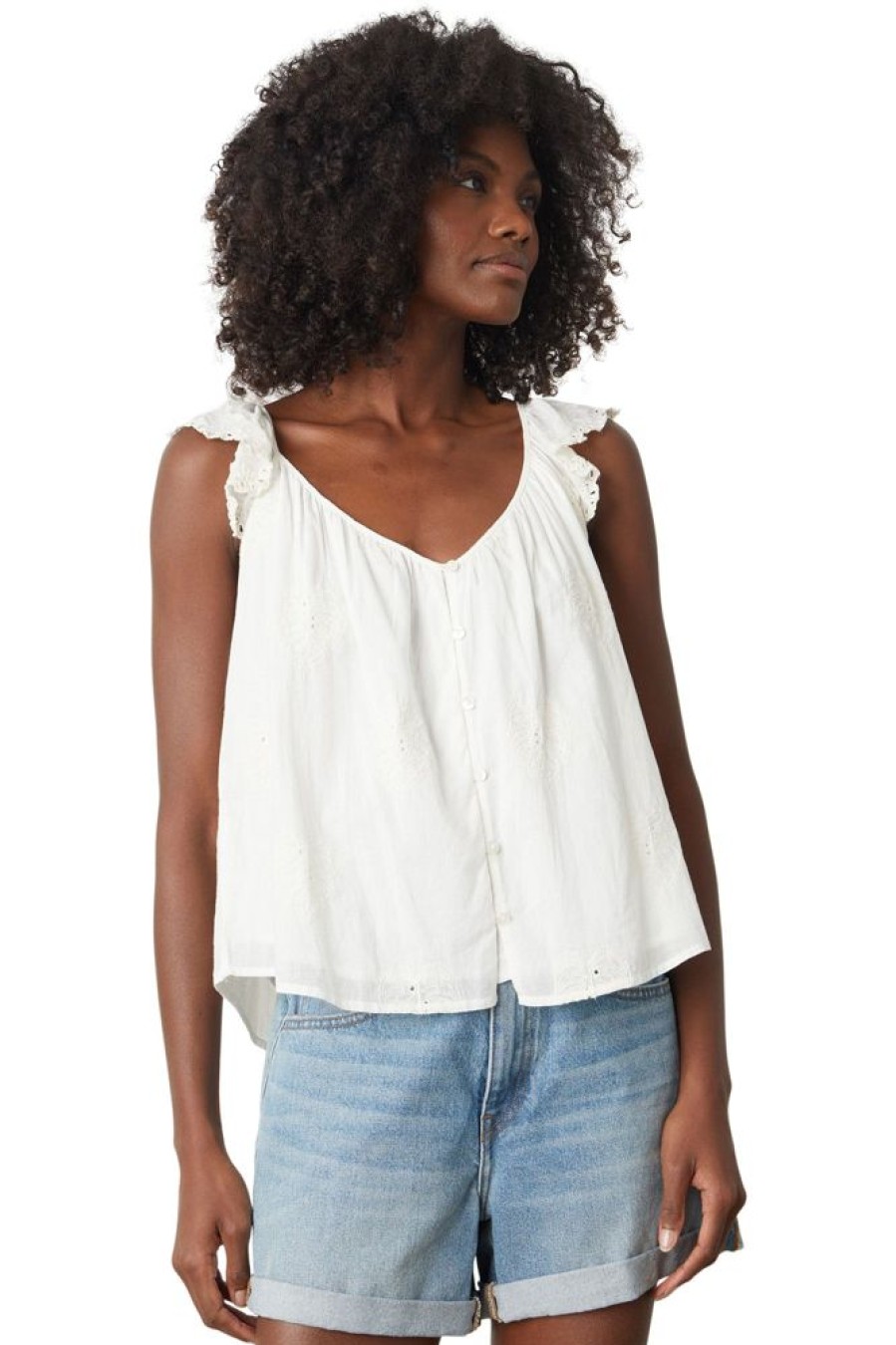 Tops VELVET | Velvet Lani Ruffle Cap Sleeve Top In Ivory