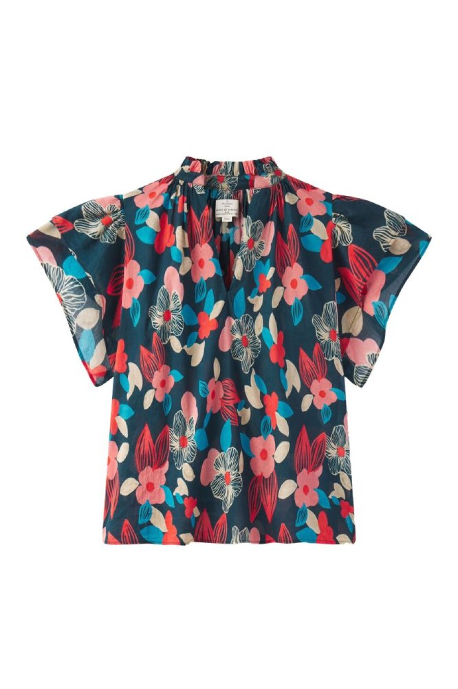 Tops Trovata | Trovata Birds Of Paradis Clover Blouse In Pink Hibiscus