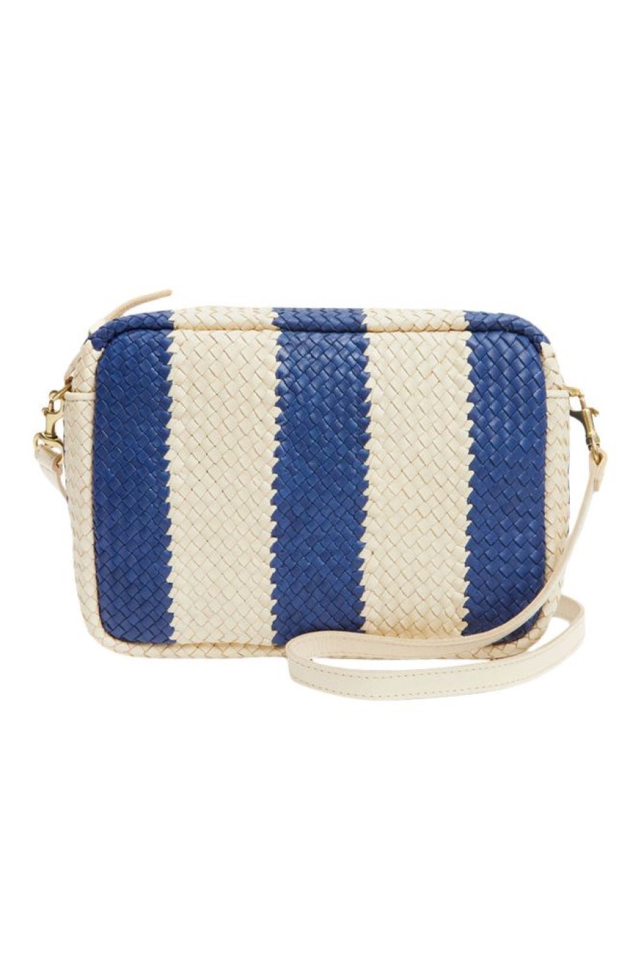 Accessories CLARE V. | Clare V. Marisol In Indigo & Cream Woven Racing Stripes