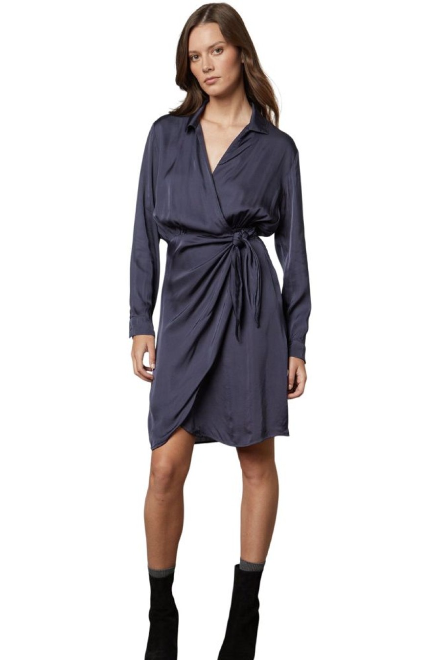 Dresses & Jumpsuits VELVET | Velvet Juni Long Sleeve Wrap Style Dress In Baltic