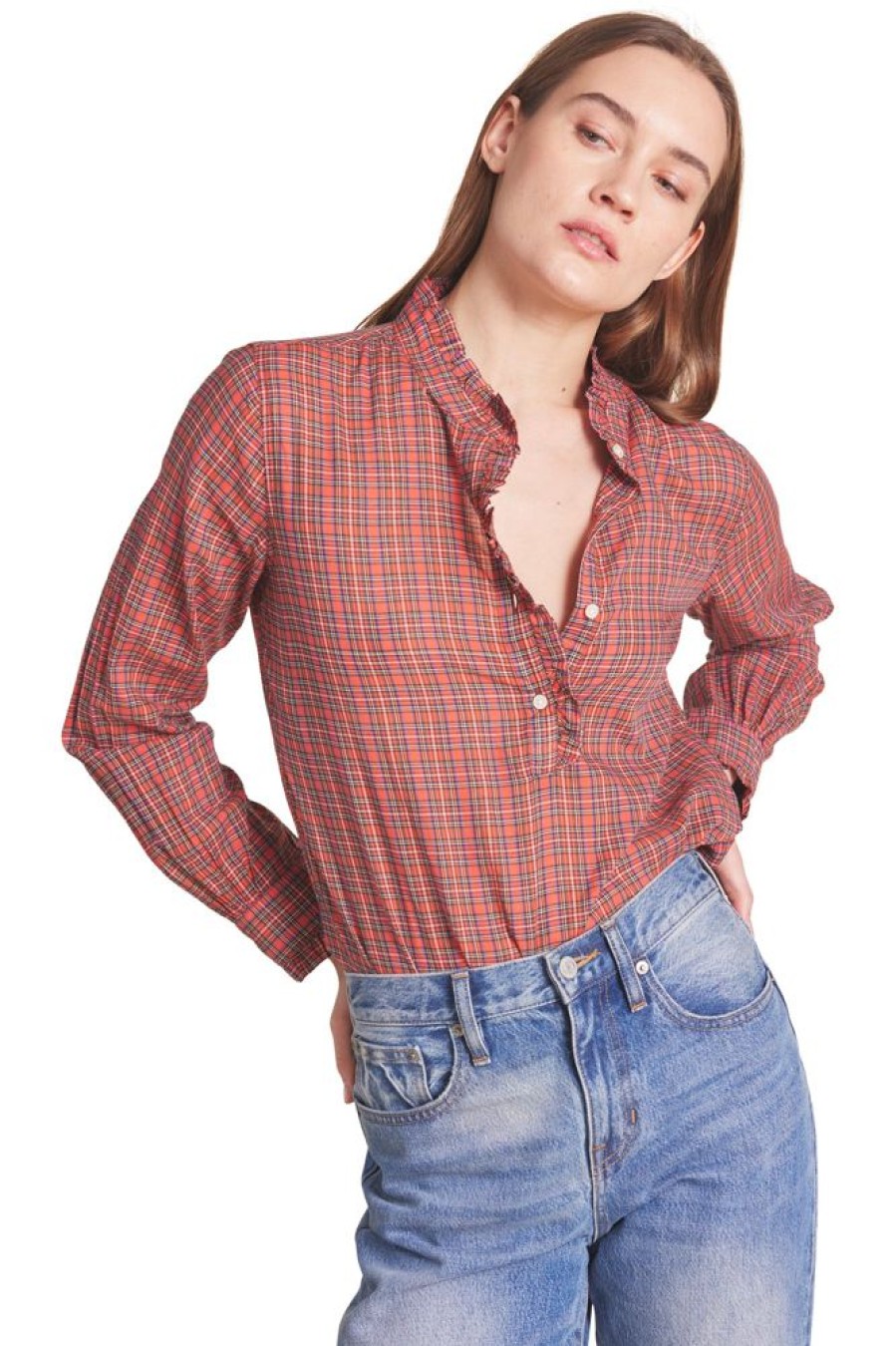 Tops Trovata | Trovata Birds Of Paradis Breezy Blouse In Redford Plaid