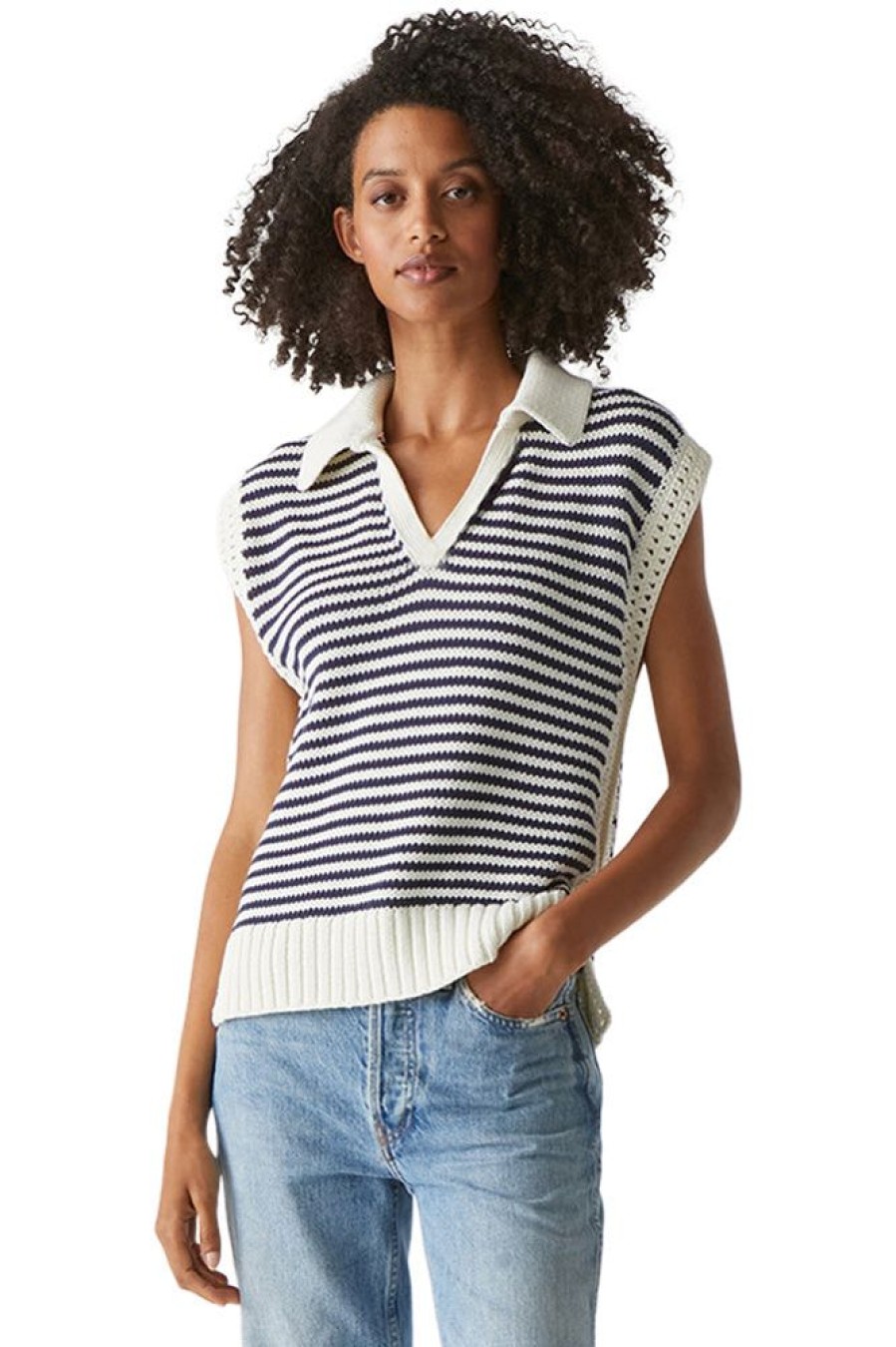 Sweaters MICHAEL STARS | Michael Stars Torrance Collared Sweater Vest In Nocturnal Stripe