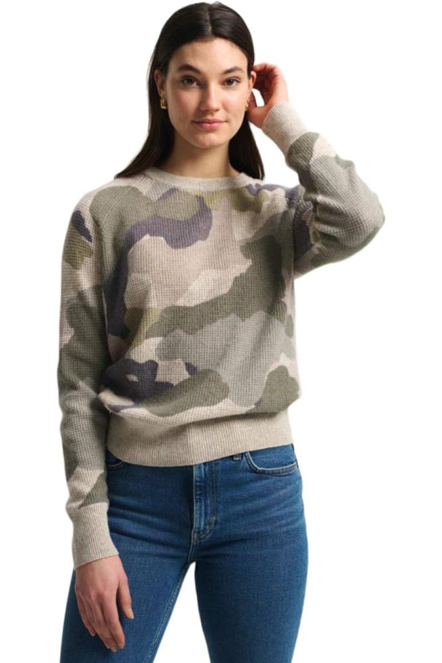 Sweaters WHITE & WARREN | White & Warren Cashmere Camo Waffle Knit Sweatshirt In Green Camo