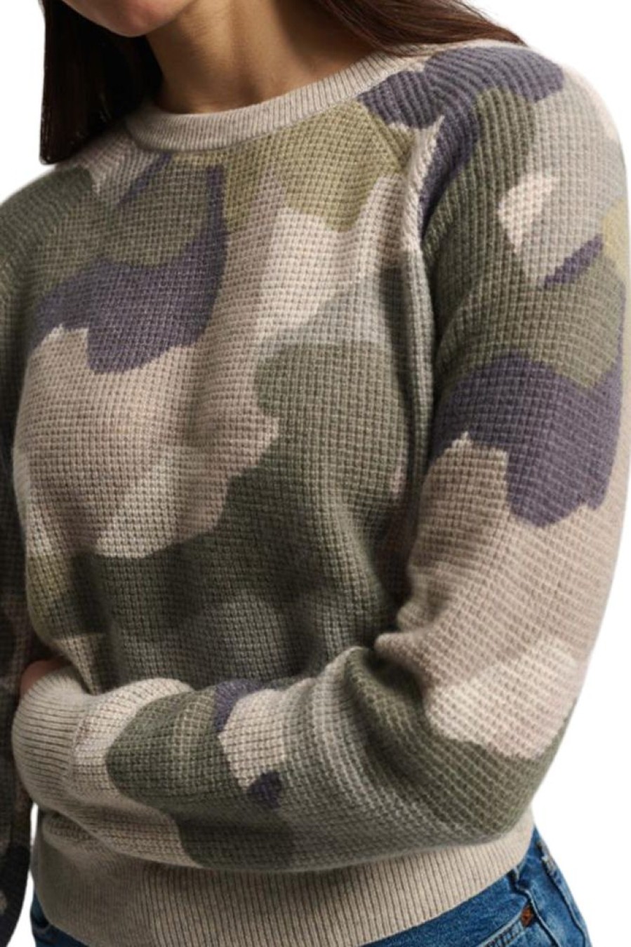 Sweaters WHITE & WARREN | White & Warren Cashmere Camo Waffle Knit Sweatshirt In Green Camo