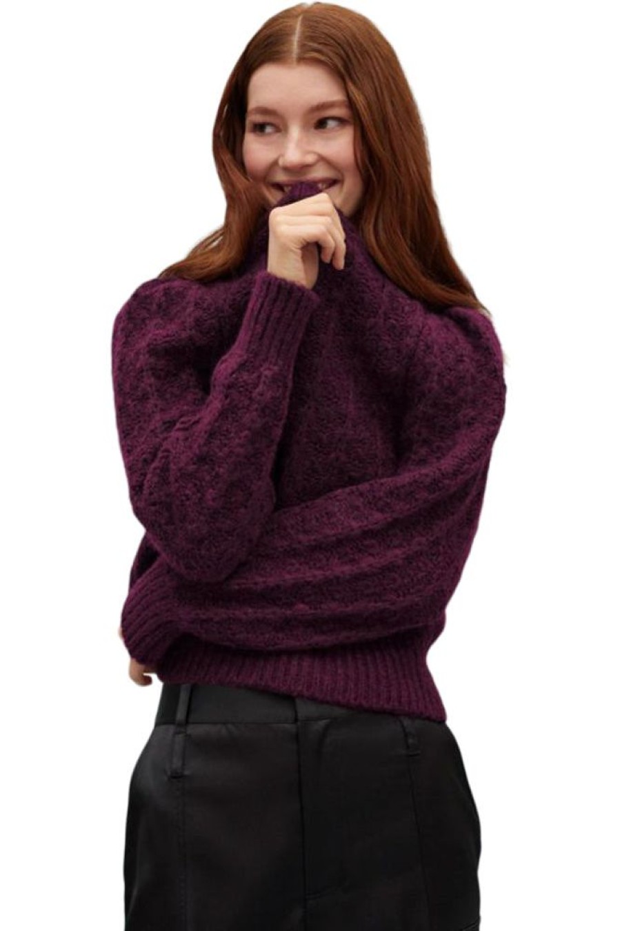 Sweaters WHITE & WARREN | White & Warren Plush Alpaca Blend Pointelle Sweater In Black Cherry