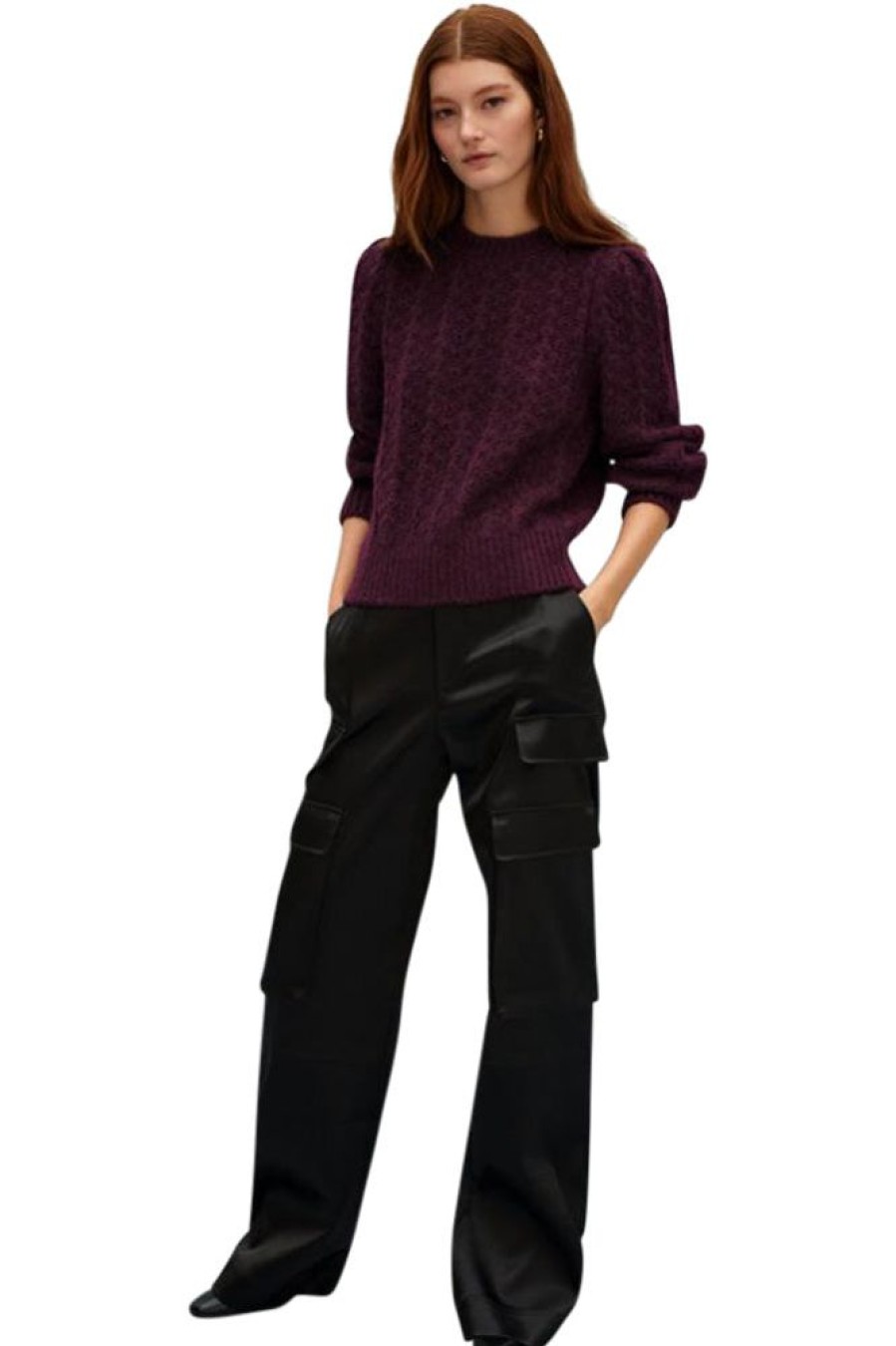 Sweaters WHITE & WARREN | White & Warren Plush Alpaca Blend Pointelle Sweater In Black Cherry