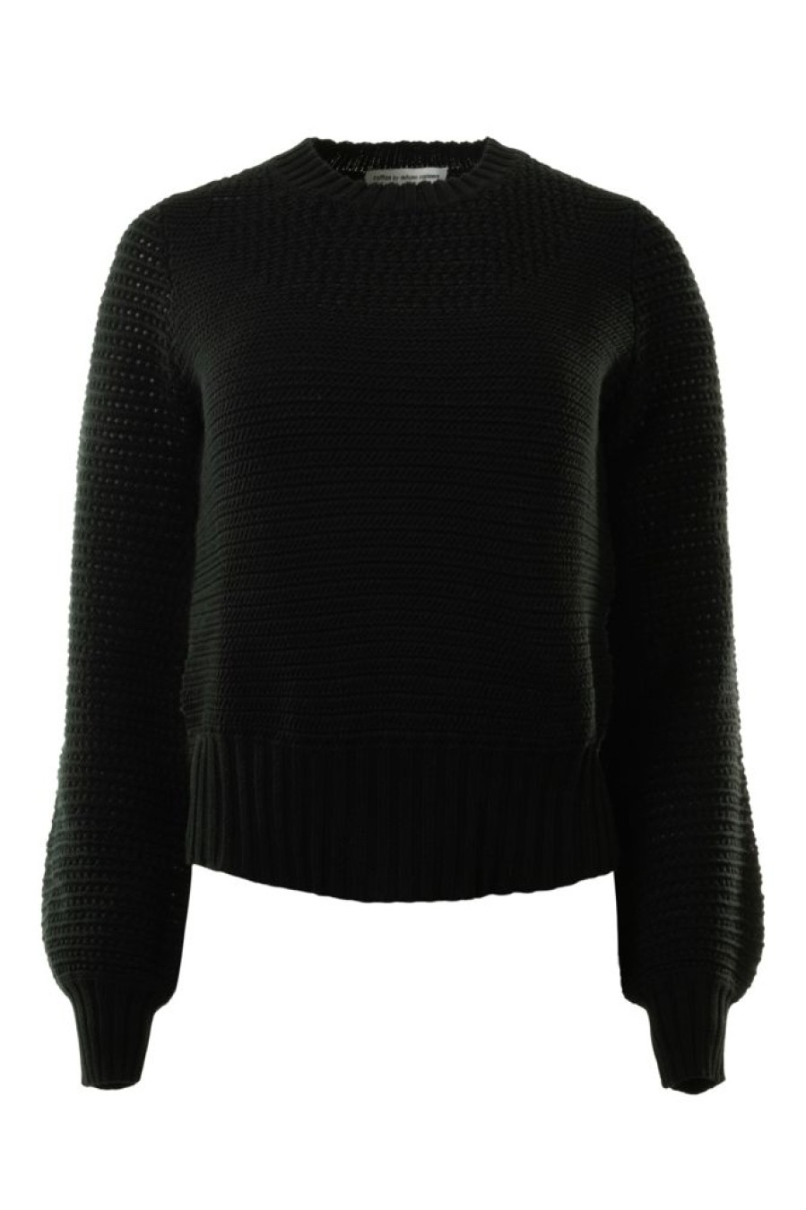 Sweaters AUTUMN CASHMERE | Autumn Cashmere Fancy Stitch Crew W/ Open Pointelle Yoke In Black