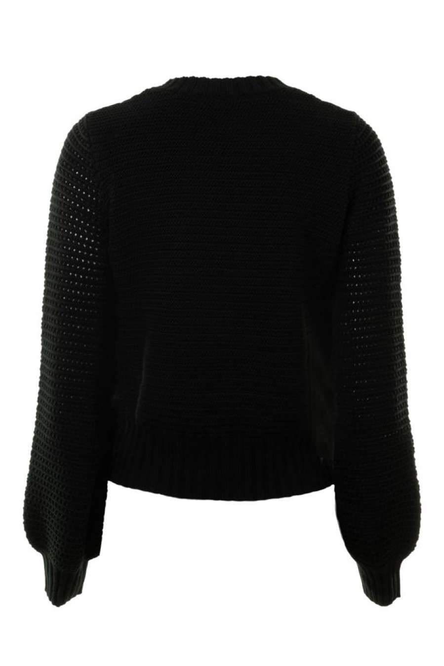 Sweaters AUTUMN CASHMERE | Autumn Cashmere Fancy Stitch Crew W/ Open Pointelle Yoke In Black