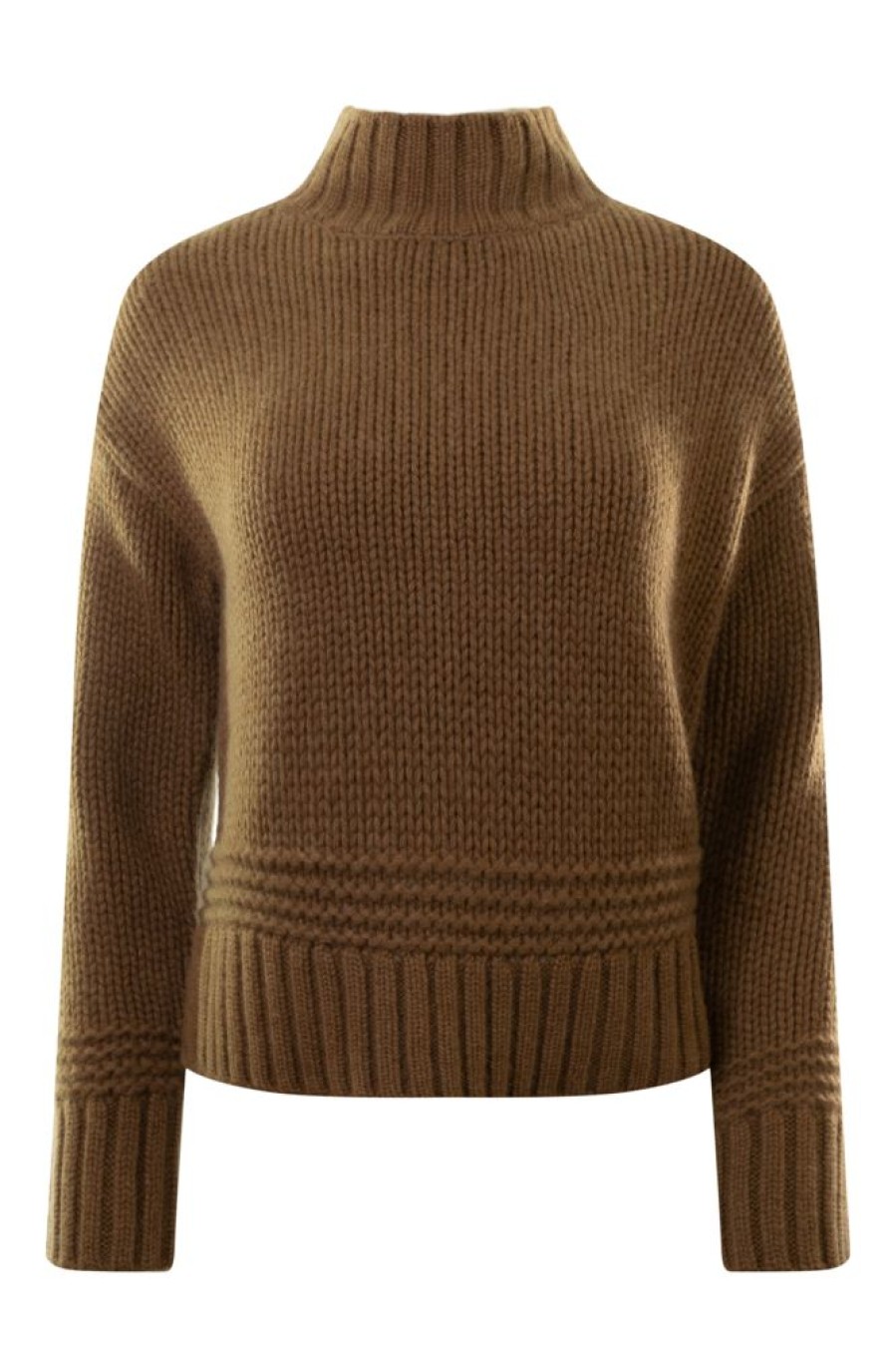 Sweaters REPEAT | Repeat Cashmere Stand Collar Sweater With Ribbed Hem Hazel