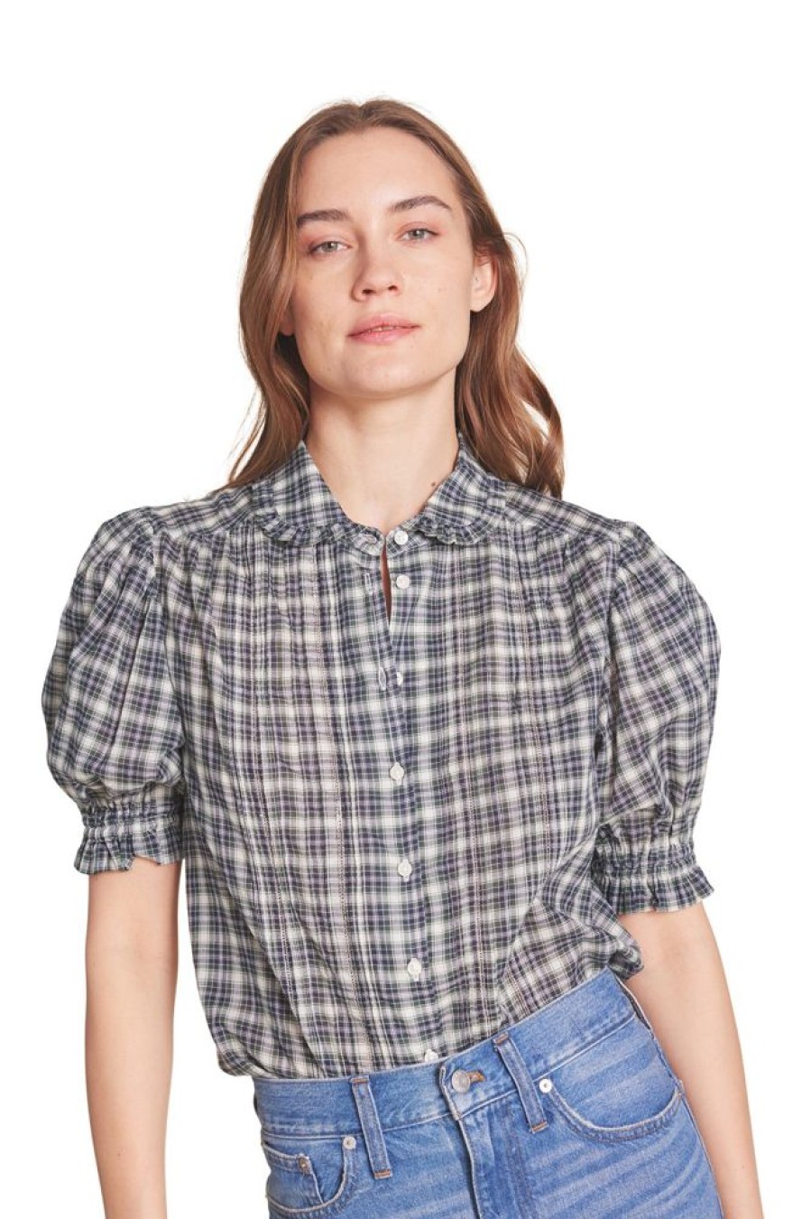 Tops Trovata | Trovata Birds Of Paradis Gemma Blouse In Tiburon Plaid