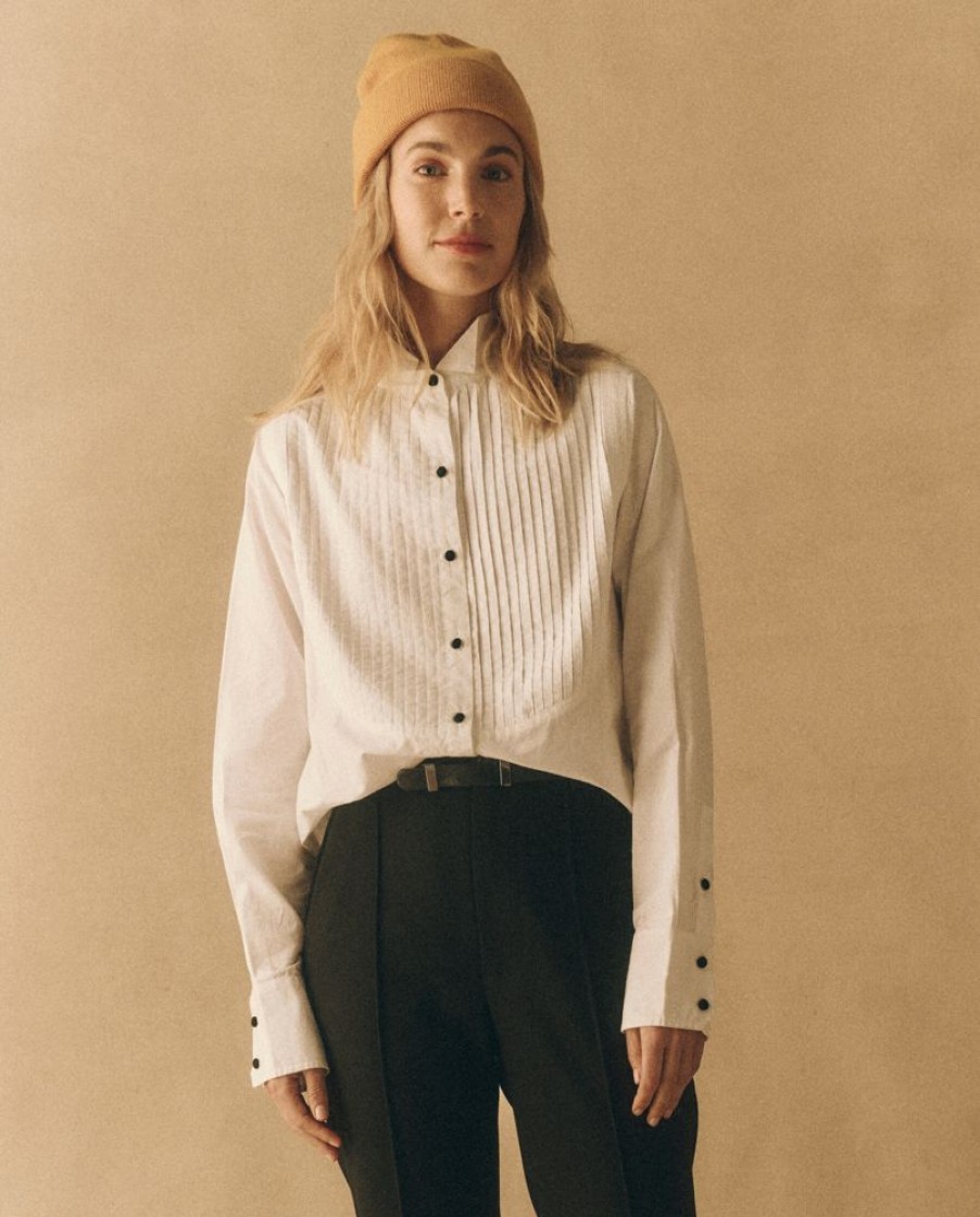 Tops The Great | The Great Pleated Tuxedo Top In White