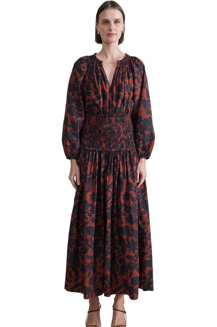 Dresses & Jumpsuits Apiece Apart | Apiece Apart Esparta Long Sleeve Maxi Dress In Deep Botanical Floral