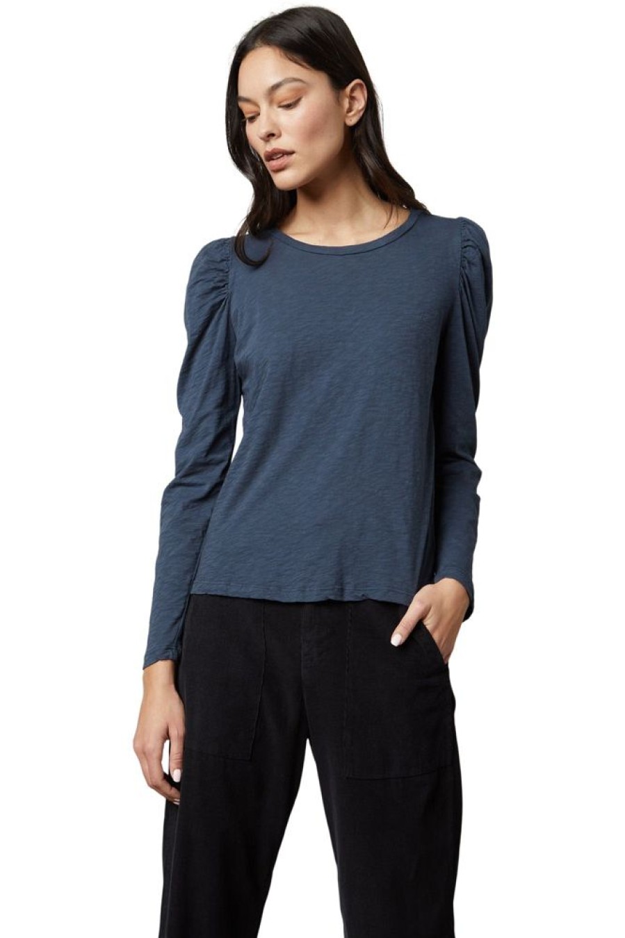 Tops VELVET | Velvet Tora Long Sleeve Knit Top In Shadow