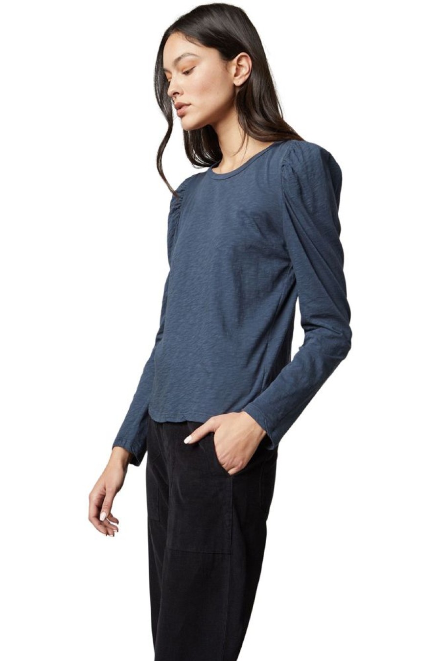 Tops VELVET | Velvet Tora Long Sleeve Knit Top In Shadow