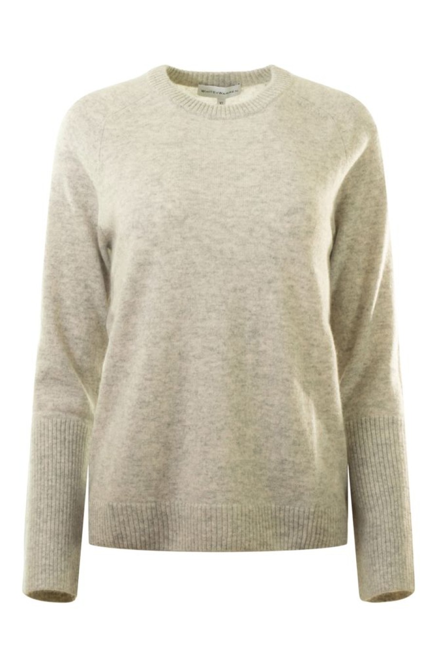 Sweaters WHITE & WARREN | White & Warren Cashmere High Rib Cuff Crewneck Sweater In Misty Grey Heather