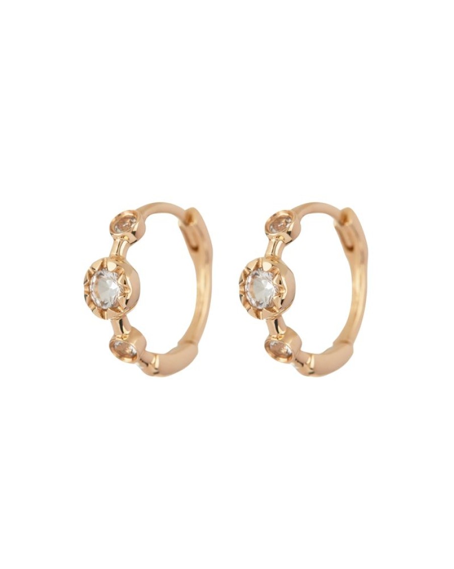 Jewelry Apres Jewelry | Apres Jewelry Pave Luna Huggies In 14Kt Yellow Gold 14K Yellow Gold