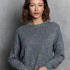 Sweaters AUTUMN CASHMERE | Autumn Cashmere Tipped Crewneck Sweater In Cement - Leprechaun