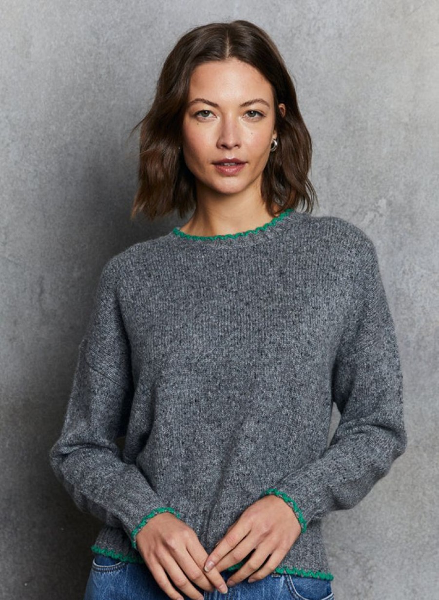 Sweaters AUTUMN CASHMERE | Autumn Cashmere Tipped Crewneck Sweater In Cement - Leprechaun