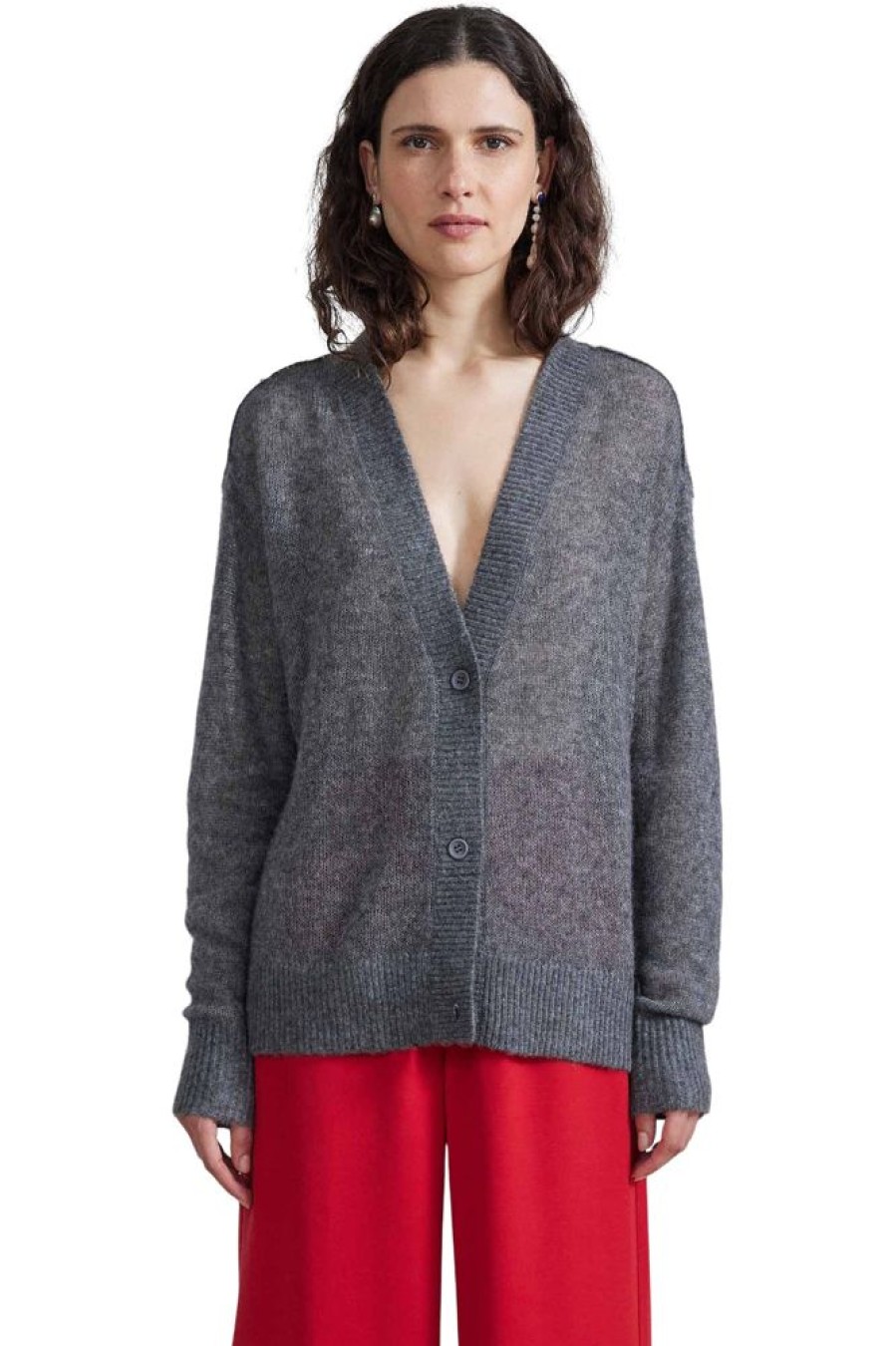 Sweaters Apiece Apart | Apiece Apart Softest Tissue Weight Cardigan In Charcoal