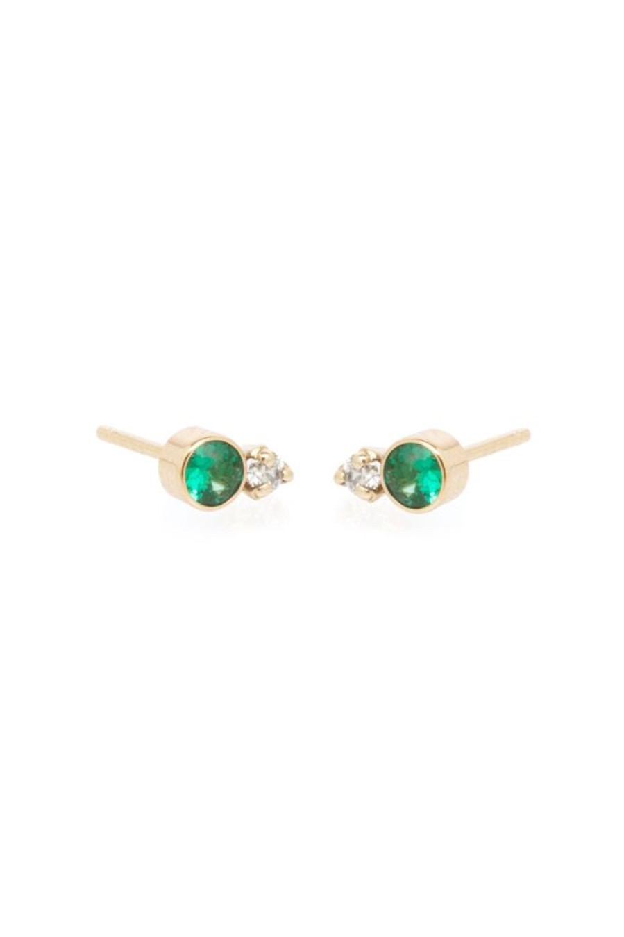 Jewelry ZOE CHICCO | Zoe Chicco 14K Mixed Emerald And Diamond Prong Studs Yellow Gold