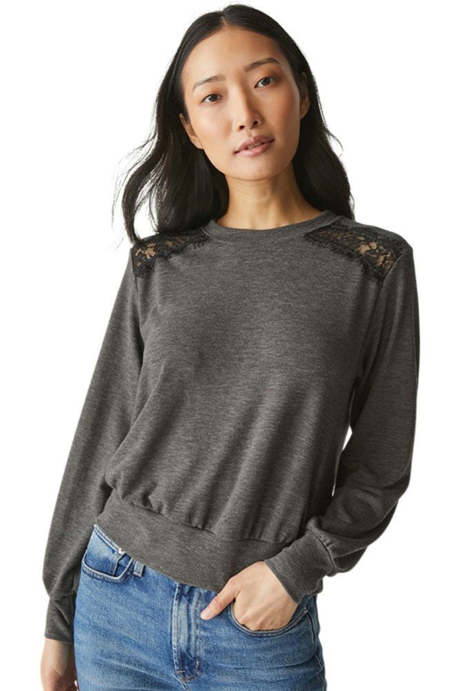 Sweaters MICHAEL STARS | Michael Stars Esther Pullover With Lace Trim In Charcoal