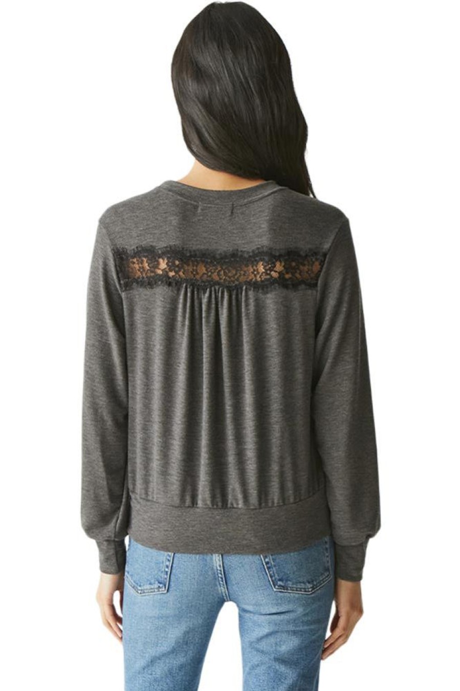 Sweaters MICHAEL STARS | Michael Stars Esther Pullover With Lace Trim In Charcoal