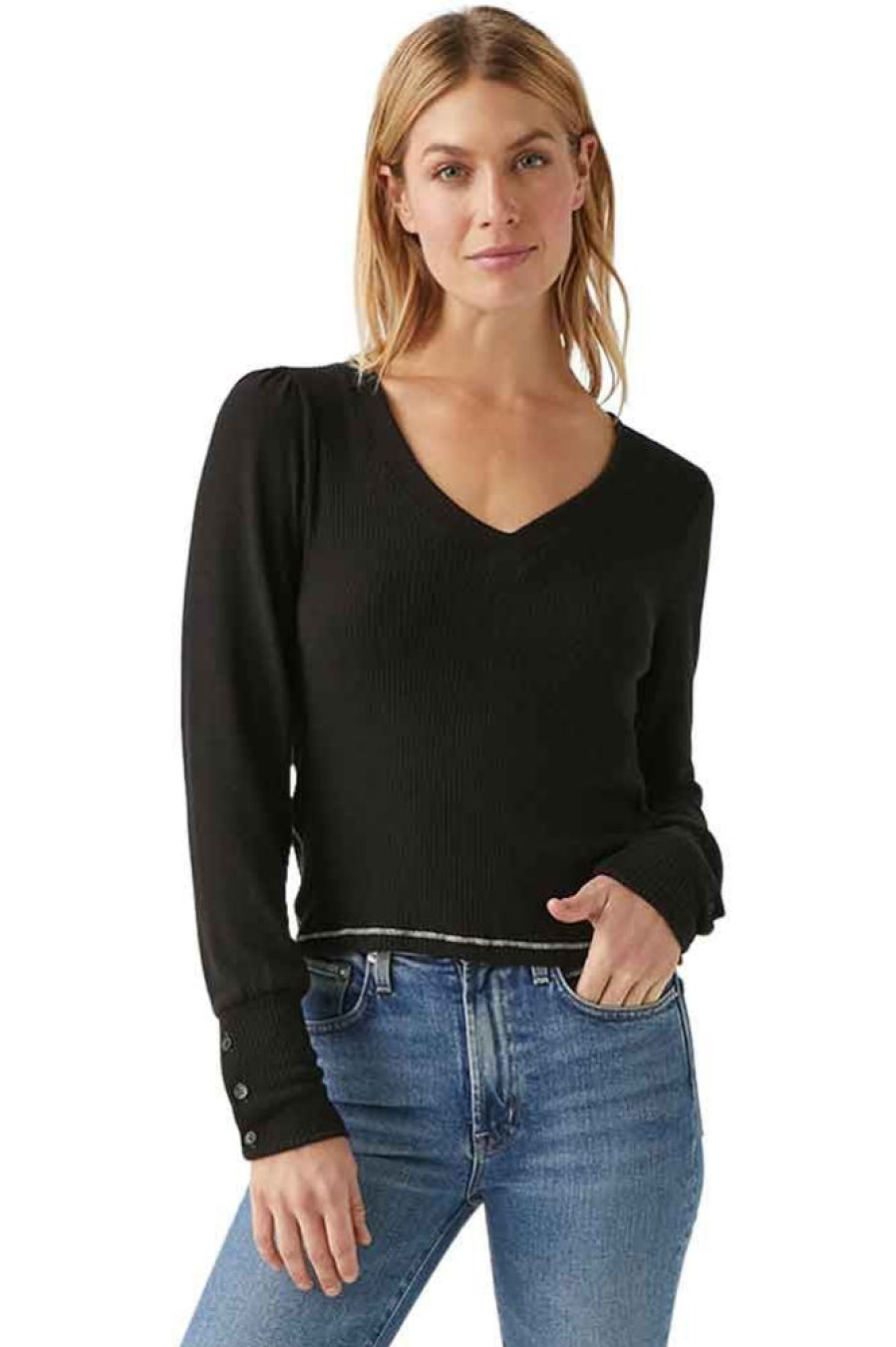 Sweaters MICHAEL STARS | Michael Stars Petra Puff Sleeve Top In Black-Chalk Black/Chalk