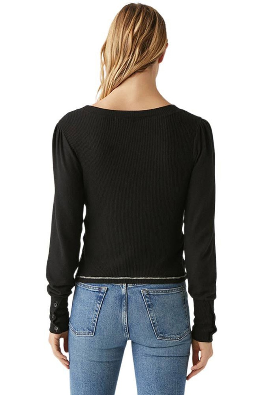 Sweaters MICHAEL STARS | Michael Stars Petra Puff Sleeve Top In Black-Chalk Black/Chalk