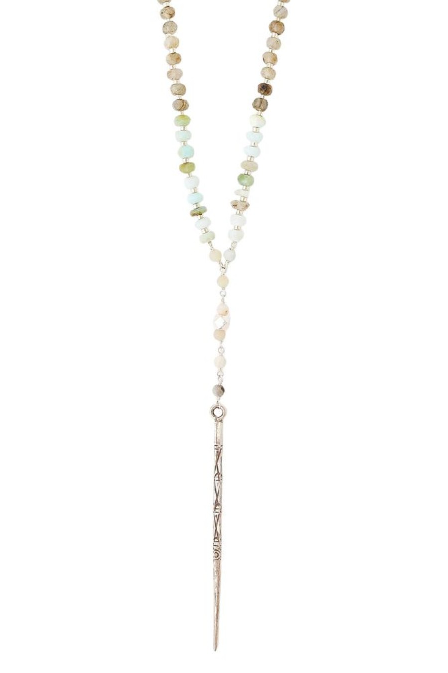 Jewelry CHAN LUU INC. | Chan Luu Silver Beaded Dagger Necklace Blue Opal