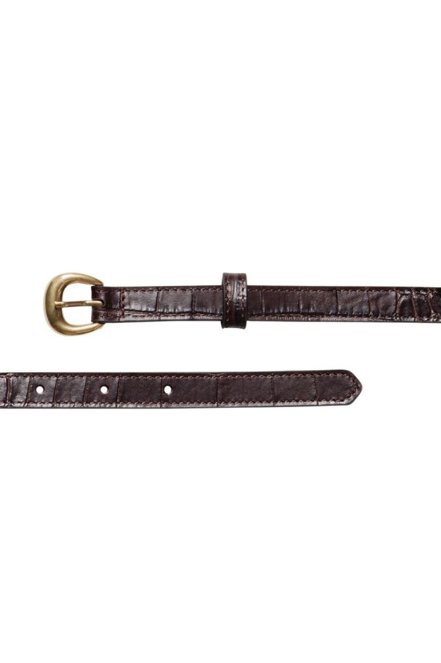 Accessories Frame Denim | Frame Denim Petite Timeless Belt In Dark Chocolate W/ Gold Hardware Dark Chocolate Croc W/ Gold Hardware