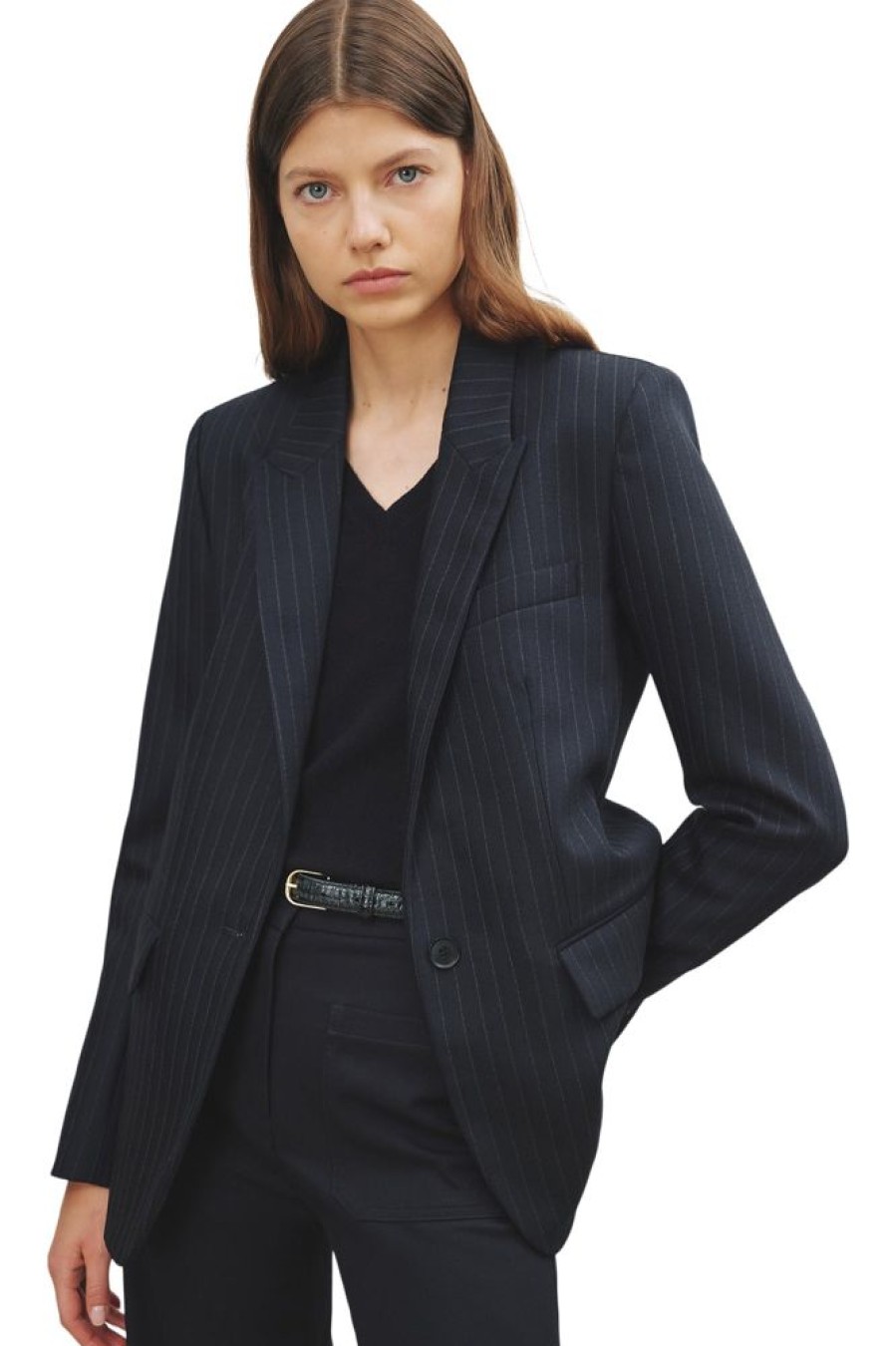 Blazers & Outerwear NILI LOTAN | Nili Lotan Adele Single Breasted Jacket In Navy Pinstripe