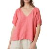 Tops VELVET | Velvet Callin Woven Linen Short Sleeve Top In Rosebay