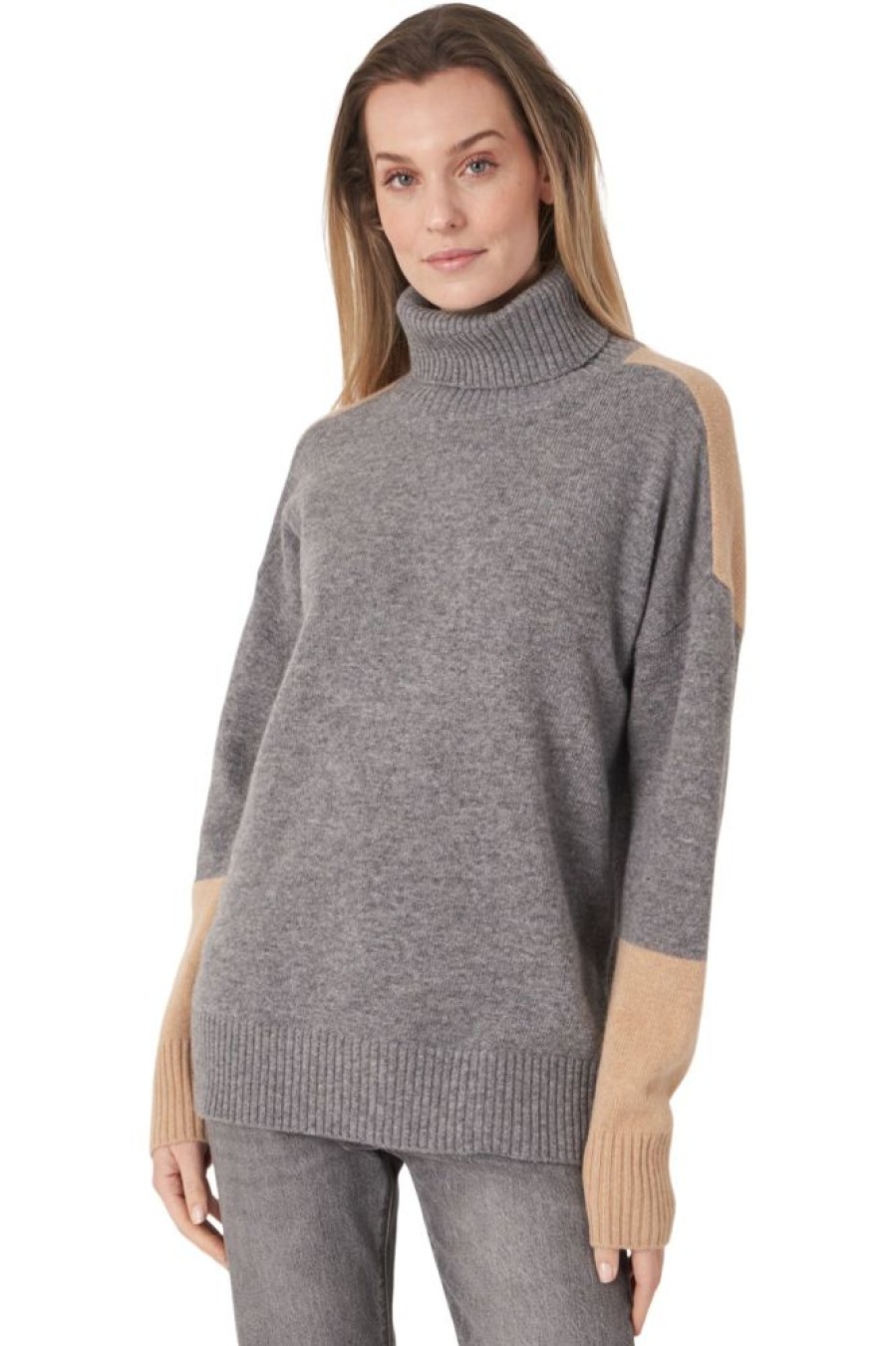 Sweaters REPEAT | Repeat Cashmere Color Block Wool Sweater In Grey