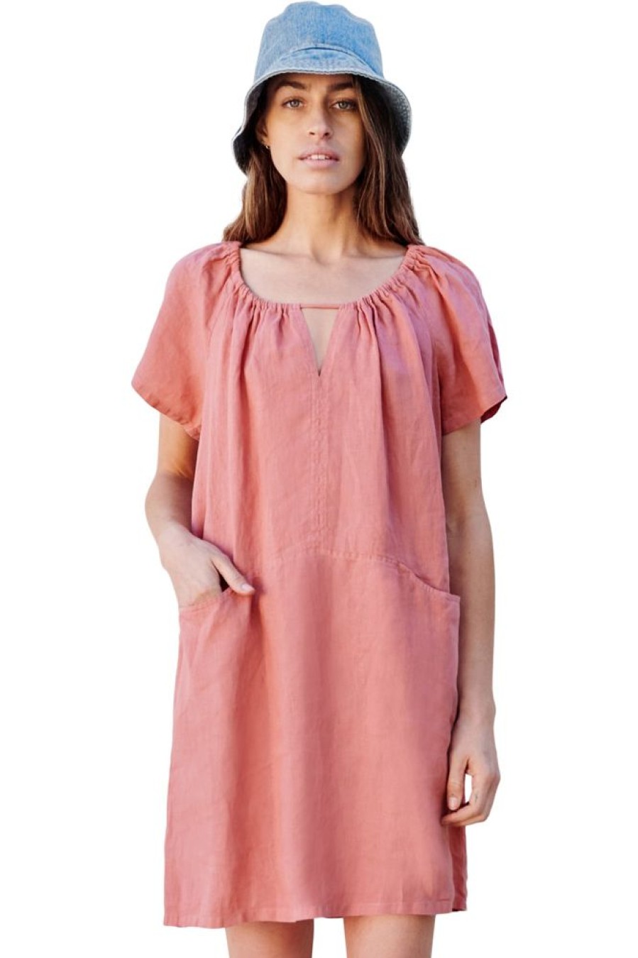 Dresses & Jumpsuits SUNDRY | Sundry Short Sleeve Dress With Pockets In Dark Clay