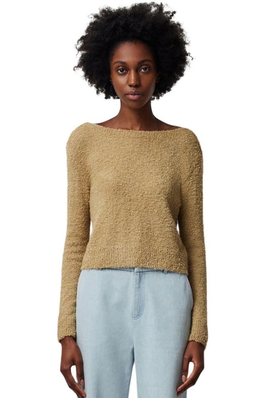 Sweaters ATM AnthonyThomas Melillo | Atm Wool Blend Boucle Long Sleeve Low Back Sweater In Soft Fawn