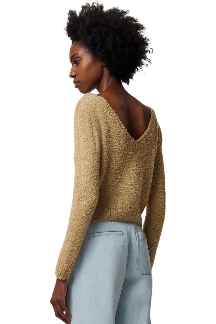 Sweaters ATM AnthonyThomas Melillo | Atm Wool Blend Boucle Long Sleeve Low Back Sweater In Soft Fawn